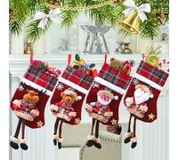 Udbrud Calze Natalizie da Appendere, 4 Pezzi Camino Calza di Natale Calze Regalo di Natale con Motivo Babbo Natale, Pupazzo di Neve e Alce per Albero di Natale Festa di Natale Decorazioni