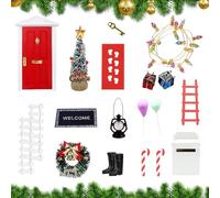 Udbrud Porta Elfo Natale Kit, 22 Pezzi Porta Gnomo Set Natalizio Gnomi Porta delle Accessori con Albero di Natale, Ghirlanda,Zerbino, Recinzioni Set di Decorazioni Natalizie in Miniatura per Bambini
