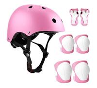Udbrud Set di Casco Protezione Bambini, 7 in 1 Set di Casco Regolabile Gomitiere Polso Ginocchiere per Skateboard, Bicicletta, Pattinaggio, Monopattino,Rosa