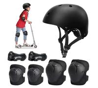 Udbrud Set di Casco Protezione Bambini, 7 in 1 Set di Casco Regolabile Gomitiere Polso Ginocchiere per Skateboard, Bicicletta, Pattinaggio, Monopattino,Nero