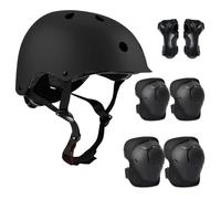 Udbrud Set di Casco Protezione Bambini, 7 in 1 Set di Casco Regolabile Gomitiere Polso Ginocchiere per Skateboard, Bicicletta, Pattinaggio, Monopattino,Nero