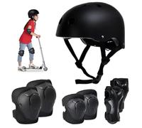 Udbrud Set di Casco Protezione Bambini, 7 in 1 Set di Casco Regolabile Gomitiere Polso Ginocchiere per Skateboard, Bicicletta, Pattinaggio, Monopattino,Nero