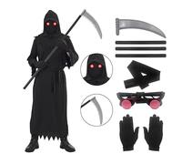 Udekit Costume per Halloween e cosplay con falce della morte, occhiali luminosi e maschera, per bambini dai 4 ai 7 anni