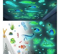 Uderwater World Lumious Adesivi Murali, Glow in The Dark Adesivi, Marie Aimals, Belle Decalcomanie Murali per Camera da Letto, per Casa Soffitto Bambino Bambini Nursery Room Decoratio, Natural