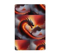 UDFKGLP Drago sul vulcano modello pittura decorativa in latta 8x12 pollici Realizzato in banda stagnata, resistente all'usura e durevole