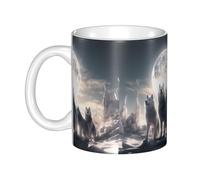 UDFKGLP Full-Moon Wolves Tazza in ceramica con motivo 3D per cappuccino, latte, cereali, yogurt, latte, bevande calde o fredde forno a microonde