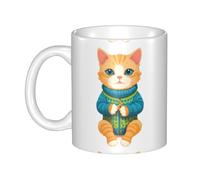 UDFKGLP Gattino che lavora a maglia un maglione Modello tazza in ceramica Tazze per cappuccino, latte, cereali, yogurt, latte, bevande calde o fredde Forno a microonde