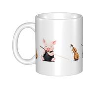 UDFKGLP Il maialino che gioca l'erhu Tazza in ceramica per cappuccino, latte, cereali, yogurt, latte, bevande calde o fredde Forno a microonde