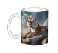 UDFKGLP Majestic Tiger Resting on a Rock with Cloudy Sky Tazza in ceramica per cappuccino, latte, cereali, yogurt, latte, bevande calde o fredde Forno a microonde