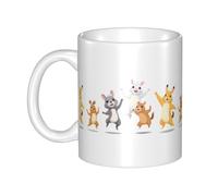 UDFKGLP Tazza in ceramica con motivo "Gli animali stanno ballando per festeggiare", per cappuccino, latte, cereali, yogurt, latte, bevande calde o fredde, forno a microonde