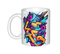 UDFKGLP Tazza in ceramica con motivo graffiti al neon per cappuccino, latte, cereali, yogurt, latte, bevande calde o fredde Forno a microonde