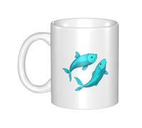UDFKGLP Tazza in ceramica con motivo Pesci con buona fortuna, per cappuccino, latte, cereali, yogurt, latte, bevande calde o fredde Forno a microonde