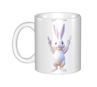 UDFKGLP Tazza in ceramica con motivo "The rabbit arbitro who cheers", per cappuccino, latte, cereali, yogurt, latte, bevande calde o fredde Forno a microonde