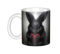 UDFKGLP Tazza in ceramica con piccolo coniglio nero che tiene un cuore, per cappuccino, latte, cereali, yogurt, latte, bevande calde o fredde Forno a microonde