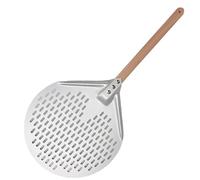 UDHSNJZG Pala Per Pizza Pala for pizza rotonda da 12/14 pollici, pala for perforata in alluminio anodizzato duro con manico in legno, for forno fatta in casa(14inch)