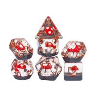 UDIXI Set di 7 dadi per DND, D&D, con funghi, poliedrici, per giochi di ruolo (fungo rosso)