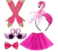 UDNFHL 1 Fascia per La Testa, 1 Gonna da Filo, 1 Paio di Guanti, 1 Paio di Occhiali E 1 Papillon, Abbigliamento da Fenicottero, Accessori per Abbigliamento per Feste, Accessori Creativi E Divertenti.