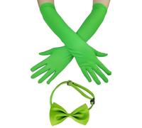 UDNFHL 1 Paio di Guanti Lunghi Verdi, Papillon da 1 Pezzo, Guanti alla Moda al Neon, Papillon Regolabile, Accessori per Abbigliamento per Feste.