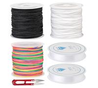 UDNFHL 3 Rotoli di Corda Intrecciata, 1 Pezzo di Forbici, 2 Rotoli di Filo Elastico, Elastico del Braccialetto, Accessori per Opere d'Arte Fatte A Mano Fai -da -Te.