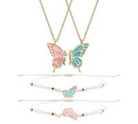 UDNFHL Bracciali Farfalla da 2 Pezzi E 2 Pezzi Collane in Metallo, Bracciali Creativi, Carini Gioielli Minimalisti, Regali di Amicizia.