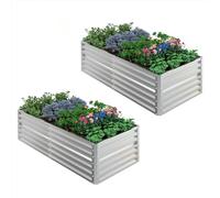 UDPATIO Aiuola rialzata in metallo, 180 x 60 x 90 cm, set da 2 pezzi, in alluminio zincato, per giardino e balcone, 970 l, per la coltivazione di verdure, fiori e frutta, argento