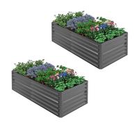 UDPATIO Aiuola rialzata in metallo, 180 x 60 x 90 cm, set da 2 pezzi, in alluminio zincato, per giardino e balcone, 970 l, per la coltivazione di verdure, fiori e frutta, colore: grigio nero