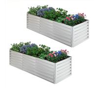 UDPATIO Aiuola rialzata in metallo, 240 x 60 x 90 cm, set da 2 pezzi, in alluminio, per giardino e balcone, 1296 l, per la coltivazione di verdure, fiori e frutta, argento
