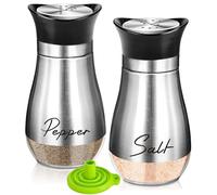 UDQYQ Set saliera e pepe in acciaio inox con bottiglia di vetro, dispenser per spezie, accessori da cucina per casa, cucina, ristorante, tavolo da pranzo (argento)