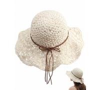 UEAVOID Cappello di Paglia Donna, 1 Pezzo Cappello Mare Donna Pieghevole Crema con Tesa Larga, Cappello da Sole Traspirante con Protezione UV per Spiaggia, Viaggi e Vacanze