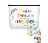 UEAVOID Regalo Ringraziamento Addio Maestra: Set 2 Pezzi con Portachiavi Angelo Perle & Trousse. "Grazie per avermi aiutato a crescere" Insegnante, Tata, Asilo Nido.