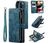 UEEBAI Custodia a Portafoglio per iPhone 12 PRO Max da 6,7 Pollici, in Pelle PU di Alta qualità, Fatta a Mano, con Scomparti per Carte di Credito, Chiusura Magnetica, Tasca con Cerniera,