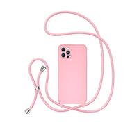 UEEBAI Custodia a Tracolla per iPhone 14 Pro 6.1 inch, Custodia per telefono in silicone liquido con Cordino Regolabile Custodia Morbida in TPU Custodia Protettiva Antiurto protezione totale - Rosa