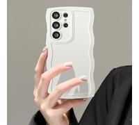 UEEBAI Custodia in silicone per Samsung Galaxy S22 Ultra 5G custodia bianca | Cornice ondulata, graziosa cornice ondulata, slim fit, antiurto, custodia morbida per telefono, bella, riccia, da ragazza