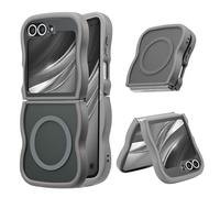 UEEBAI Custodia magnetica per Samsung Z Flip 7 FE/Z Flip 6/Z Flip 5 5G, custodia in silicone opaca traslucida con ricarica wireless, cover protettiva antiurto e antigraffio, bumper morbido, grigio