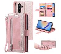 UEEBAI Custodia per Samsung Galaxy S26 Plus 5G, vintage, con chiusura lampo, in pelle PU, bumper in silicone con 9 scomparti per carte di credito, supporto a portafoglio, colore oro rosa