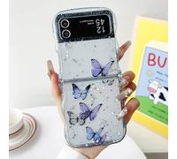 UEEBAI Custodia per Samsung Galaxy Z Flip 3/Z Flip 4 5G, graziosa custodia con farfalla e stella, graziosa e lucida, per ragazze, copertura trasparente riccia antiurto per ragazze, blu