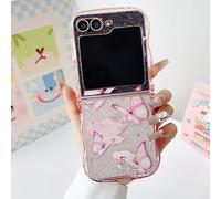 UEEBAI Custodia per Samsung Galaxy Z Flip 5/Z Flip 6 5G, graziosa custodia con farfalla e stella, graziosa e brillante, con glitter, per ragazze, copertura trasparente riccia, antiurto, da ragazza