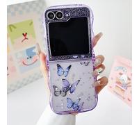 UEEBAI Custodia per Samsung Galaxy Z Flip 5/Z Flip 6/Z Flip 7 FE 5G, graziosa custodia per telefono con farfalla luccicante e glitterata, trasparente, riccia, antiurto, da ragazza, viola