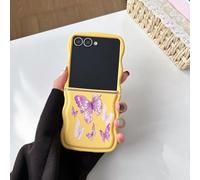 UEEBAI Custodia per Samsung Galaxy Z Flip 7 5G, Graziosa Custodia in Silicone a Forma di Onda Riccio con Motivo Farfalla, Cover Protettiva Slim Fit per Donna e Ragazza, Giallo