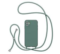 UEEBAI Custodia per telefono con cordino a tracolla per iPhone 11 da 6,1 pollici, custodia protettiva in silicone morbida antiurto per iPhone SE3/SE2 - verde pino