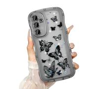 UEEBAI Custodia Wave per Samsung Galaxy S21 FE, graziosa custodia con farfalla luccicante per ragazze e donne, graziose stelle glitterate, trasparente, curvy, protettiva, antiurto, colore nero