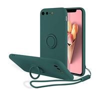 UEEBAI Silicone Coque avec Ring pour iPhone 7 Plus/iPhone 8 Plus, Etui Fin et léger Absorption des Chocs Housse Mince avec Bague 360 Degrés Rotation Stand Protection Cover Bumper Case - Vert Foncé