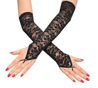UEIOAVL Guanti per adulti per travestimenti, 1 paio di guanti lunghi in pizzo da donna senza dita, bracciali in pizzo floreale con diamanti per la festa serale dell'opera degli anni '20 (nero)