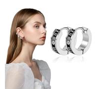 UEIOAVL Orecchini da uomo, 1 paio di orecchini a cerchio incisi con numeri romani orecchini punk personalizzati intarsiati in cristallo per uomo e donna (nero)