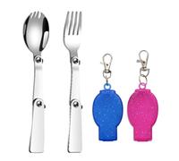 UEIOAVL Posate da campeggio, Set di 2 forchette e cucchiai pieghevoli posate pieghevoli in acciaio inox 304 con due contenitori in plastica per viaggi campeggio picnic