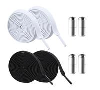 UEIOAVL Shoe Laces, 2 paia di lacci piatti con punte in metallo Non è richiesta l'allacciatura Sgancio rapido Adatto a bambini e adulti (nero, bianco)