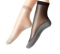 Ueither - 6 paia di gambaletti velati da donna, alla caviglia, con soletta in cotone antiscivolo e punta rinforzata (4 Coppie Beige 2 Coppie Nero)