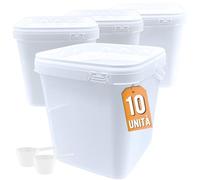 Üka • 10 Secchi Bianchi in Polipropilene da 5,4 L - 20x20x20,5 cm. Secchi di Plastica Rigida con Coperchio. Contenitori Ermetici per Alimenti. Secchi Vuoti con Manico. Design Impilabile e Senza BPA.