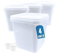 Üka • 4 Secchi Bianchi in Polipropilene da 5,4 L - 20x20x20,5 cm. Secchi di Plastica Rigida con Coperchio. Contenitori Ermetici per Alimenti. Secchi Vuoti con Manico. Design Impilabile e Senza BPA.