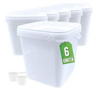 Üka • 6 Secchi Bianchi in Polipropilene da 5,4 L - 20x20x20,5 cm. Secchi di Plastica Rigida con Coperchio. Contenitori Ermetici per Alimenti. Secchi Vuoti con Manico. Design Impilabile e Senza BPA.